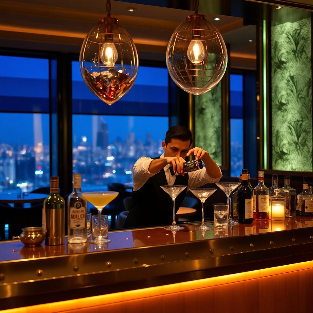 Cocktail bar with city view